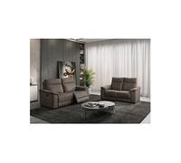 Canapé Relax Electrique 3 Places + Canapé 2 Places Fixe Tissu Gris Foncé - STANLEY -
