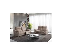 Canapé Relax Electrique 3 Places + Canapé 2 Places Fixe Tissu Taupe - STANLEY -