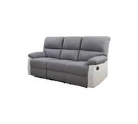 Habitat et Jardin - Canapé Relax en Simili et Tissu Lincoln 3 Places Blanc et Gris Clair - Fauteuil Relax Design Moderne - Canapé Inclinable Résistant et Confortable
