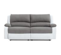 RELAXXO - Canapé relax manuel 3 places avec 2 assises XXL LEO en microfibre et simili - Blanc/Gris