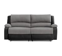 Canapé relax manuel 3 places avec 2 assises XXL LEO en microfibre et simili - Noir/Gris - L193 x P93 x H96cm - LOUNGITUDE