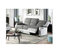 Canapé Relaxation 3 places Microfibre et Simili LEO - Blanc et Gris - L193 x 93 x 96cm - LOUNGITUDE