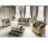 Canapé rembourré 3 2 1 places Baroque Bois 3pcs Meubles de Luxe Canapé Classique