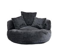 Canapé rond avec surface chenille douce, design ergonomique et trois coussins, pouf confortable avec mousse à mémoire de forme haute densité, pas de montage nécessaire, pour salon, bureau (noir)