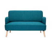 Canapé scandinave 2 places en tissu bleu canard et bois clair ISKO