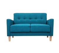 Canapé scandinave 2 places en tissu bleu canard et bois clair MOON
