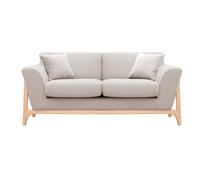 Canapé scandinave 2 places en tissu effet velours texturé beige et bois clair ASAKO