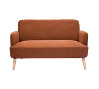 Canapé scandinave 2 places en tissu effet velours texturé terre brûlée et bois clair ISKO