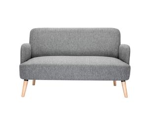 Canapé scandinave 2 places en tissu gris clair et bois clair ISKO