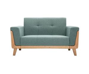 Canapé scandinave 2 places en tissu vert de gris et bois clair FJORD