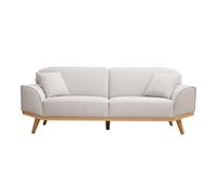 Canapé scandinave 3 places en tissu effet velours texturé beige et bois clair FREEMA