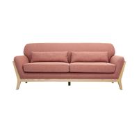 Canapé scandinave 3 places en tissu effet velours texturé terracotta et bois clair YOKO