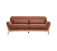 Canapé scandinave 3 places en tissu effet velours texturé terre brûlée et bois clair YOKO