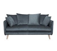 Canapé scandinave 3 places en tissu velours bleu gris et bois clair OLYMPIA