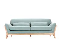 Canapé scandinave 3 places en tissu vert lagon et bois clair YOKO