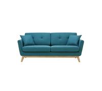 HOGA - Canapé scandinave 3 places et 2 coussins bleu canard