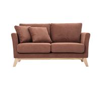 Canapé scandinave déhoussable 2 places en tissu chenille terre brûlée et bois clair OSLO
