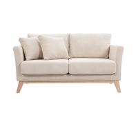 Canapé scandinave déhoussable 2 places en tissu velours côtelé beige et bois clair OSLO
