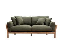 Canapé scandinave déhoussable 3 places en tissu vert kaki et bois clair KYO