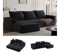 Canapé sectionnel convertible moderne de 276,9 cm, en forme de L avec sièges profonds, pas de montage nécessaire, confortable en velours côtelé à 4 places, pour salon et chambre à coucher, noir