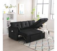 Canapé sectionnel modulable en L, canapé d'angle modulable pour Salon avec méridienne Interchangeable, Tissu Velours, canapé lit Multifonction avec Rangement et lit gigogne, Noir