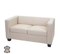 Canapé / sofa Lille, 2 places, 137x75x70cm, cuir reconstitué crème