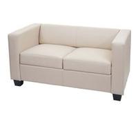Canapé / sofa Lille, 2 places, 137x75x70cm, cuir reconstitué crème