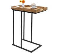 Canapé table d'appoint en forme de C noir - 60 x 45 cm - Table déco avec plateau en bois amovible