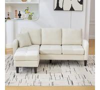 Canapé Trois Places 166 x 118 x 77 cm, canapé d'angle en L avec Fauteuil inclinable, Tissu Velours côtelé, Pieds en Plastique, Conception modulaire pour Les Salons et Les Appartements (Light Beige)