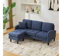 Canapé Trois Places 166 x 118 x 77 cm, canapé d'angle en L avec Fauteuil inclinable, Tissu Velours côtelé, Pieds en Plastique, Conception modulaire pour Les Salons et Les Appartements (Blue)