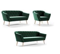 Canapé Vert Ensemble salon 3+2+1 places Velours Pieds en bois hêtre