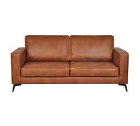 Canapé vintage 3 places cuir marron cognac aspect vieilli et métal noir SONNY