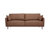 Canapé vintage 3 places cuir marron et bois foncé DAVEN