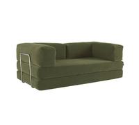 Canapé vintage convertible 3 places en velours côtelé kaki et armatures chromées L 200 x P 100 x H 72cm - Seventies