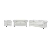 Canapés 3 places, 2 places et fauteuil en simili blanc CHESTERFIELD