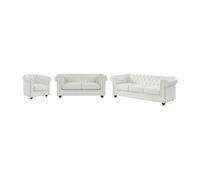 Canapés 3 places, 2 places et fauteuil en simili blanc CHESTERFIELD Blanc