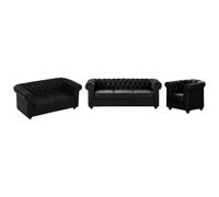 Canapés 3 places, 2 places et fauteuil en simili noir CHESTERFIELD