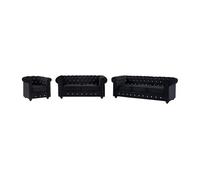 Canapés 3 places, 2 places et fauteuil en velours noir et boutons effet cristal CHESTERFIELD