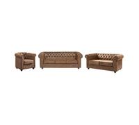 Canapés 3 places 2 places et un fauteuil CHESTERFIELD en microfibre aspect cuir vieilli