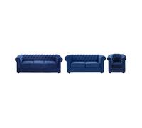 Canapés 3 places 2 places et un fauteuil CHESTERFIELD - Velours bleu roi