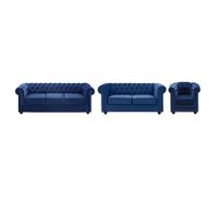 Canapés 3 places 2 places et un fauteuil CHESTERFIELD - Velours bleu roi