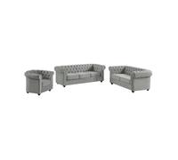 Canapé 3+2+1 places CHESTERFIELD - Velours gris clair