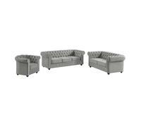 Canapé 3+2+1 places CHESTERFIELD - Velours gris clair