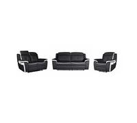 Vente-unique-Canapés 3 Places 2 Places et Un Fauteuil Relax électrique en Cuir Angelique - Noir/Blanc