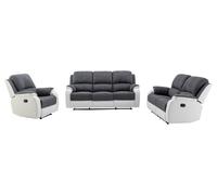 Canapés 3 places 2 places et un fauteuil relax en microfibre et simili gris et blanc BRODY Gris, Blanc