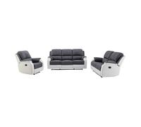 Vente-unique - Canapés 3 Places 2 Places et Un Fauteuil Relax en Microfibre et Simili Gris et Blanc Brody