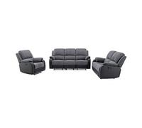 Canapés 3 places 2 places et un fauteuil relax en microfibre et simili gris et noir BRODY