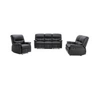 Vente-unique - Canapés 3 Places 2 Places et Un Fauteuil Relax en Simili Noir Canby