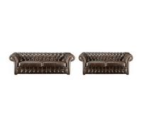Canapé 3+2 chesterfield CLOTAIRE 100% cuir vieilli