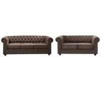 Canapé 3 et 2 places CHESTERFIELD en microfibre aspect cuir vieilli